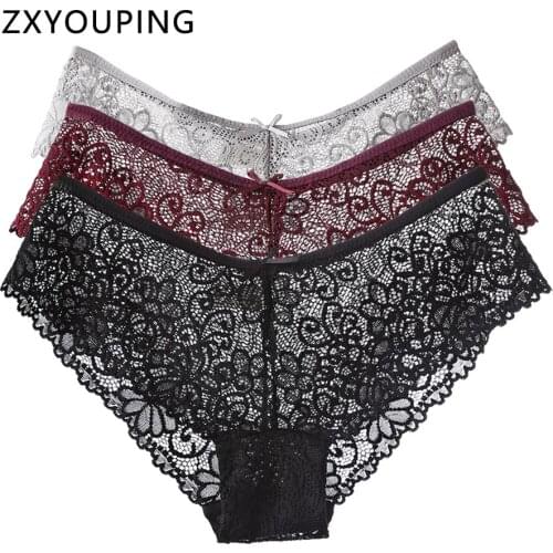 3 Pcs Sexy Lace Panties For Women Underwear Breath-able Female Panty Hollow Transparent Briefs Ladys Lingerie Plus Size S-XXL