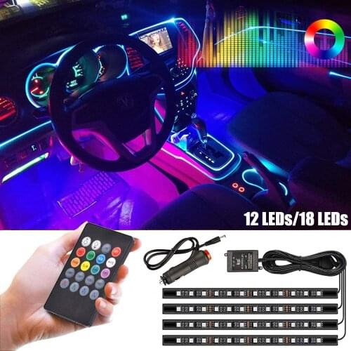 4Pcs LED RGB Under Cabinet Light 12V Remote Music Control Car Interior Lamp Waterproof Atmosphere Flexible Light Party Decor