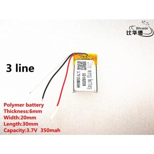 5pcs/lot 3 line Good Qulity 3.7V,350mAH,602030 Polymer lithium ion / Li-ion battery for TOY,POWER BANK,GPS,mp3,mp4
