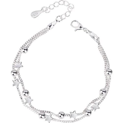 925 Sterling Silver Bracelets New Fashion Silver Double Layer Star Chain Bracelet For Women Girl Gift Accessories
