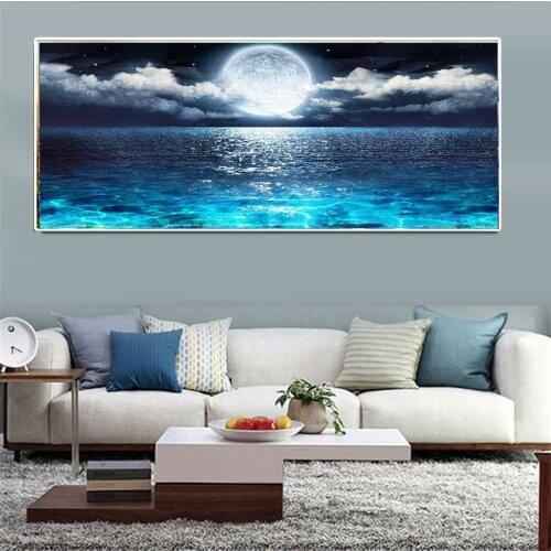 New AB Diamond Embroidered Lake Under Moonlight 5d DIY Diamond Painting Lake Night Scenery Mosaic Rhinestone Home Decoration