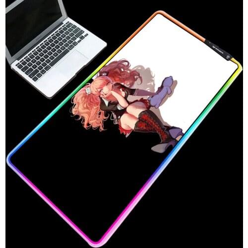 RGB LED Mouse Pad Backlit Cartoon Anime Girl Desktop Laptop Keyboard Mice Pad Support 3 Led Model Waterproof Durable Desk Mat