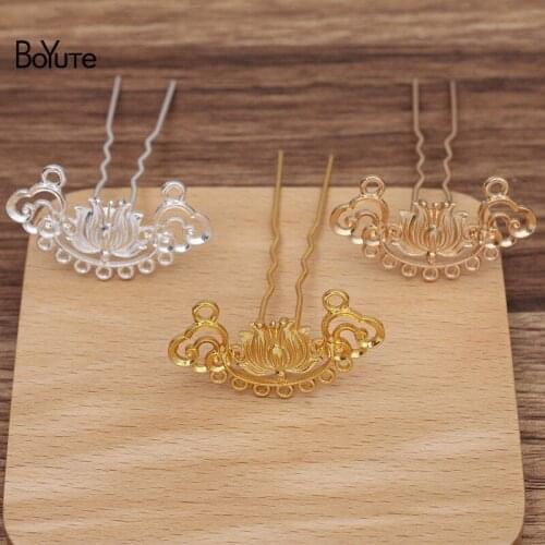 BoYuTe (10 Pieces/Lot) 22*43MM Alloy Flower Hairpin Hair Fork Materials Diy Handmade Bridal Jewelry Accessories