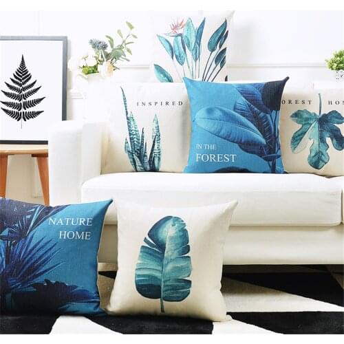 Nordic Style Blue Plant Decorative Throw Pillow Cushion Cover For Bedroom Sofa Capa De Almofadas Funda Cojines 45x45cm