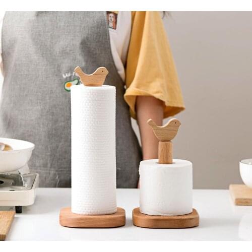 Wood Rack Kitchen Paper Towel Holder Napkin Stand Shelf Punch Free Roll Paper Holder Storage Rack Kitchen Accessories Tools