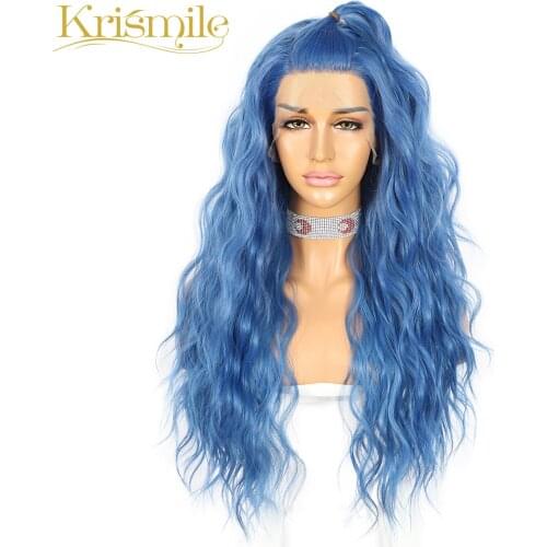 Long Water Wave Synthetic Lace Front Wigs Dark Blue Color Hair for Women Party Cosplay Drag Queen Daily Heat Resistant Fiber