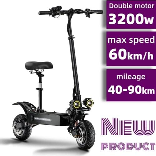 Electric Scooter 52V 3200 W Adults 10 Inch Fat Tire Foldable Cross Country High Speed Dual Drive Motor E Scooter