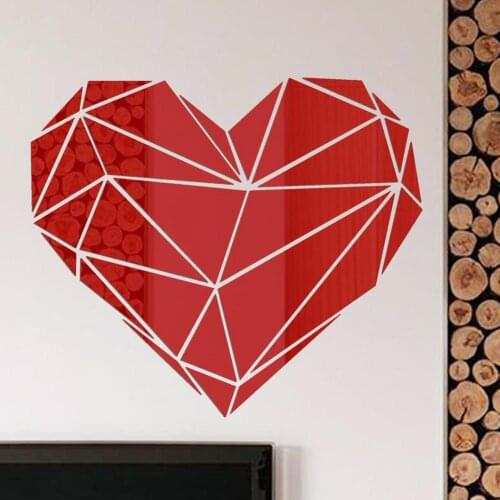 Geometric Love Heart Acrylic Mirror Decorative Three-dimensional Wall Sticker