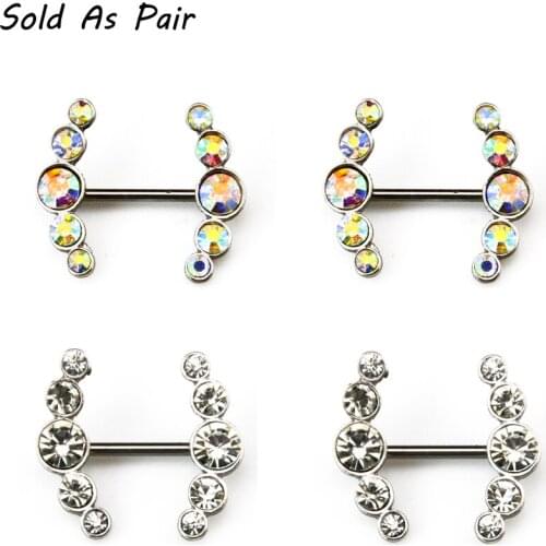 PAIR Lovely Stainless Steel CZ Gem Nipple Shield Ring Piercing 14g Nipple Barbell Rings Body Jewelry