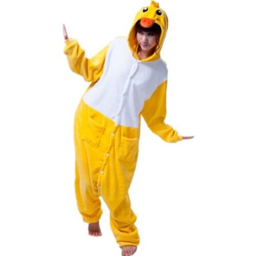Yellow Duck Adult Costume (not include slipper) Cartoon Animal Cosplay Onesies Pajamas Jumpsuit for Halloween Christmas Party
