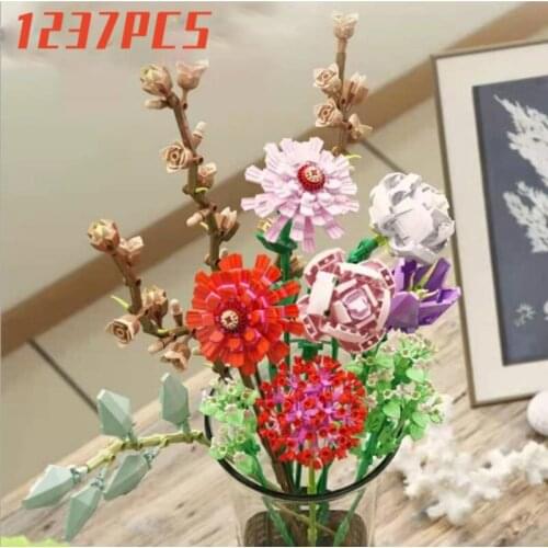Creative New Creator Expert DIY Flowers Bouquet Phalaenopsis Rose Friends Moc Potted Plants Building Blocks House Toy For Girl