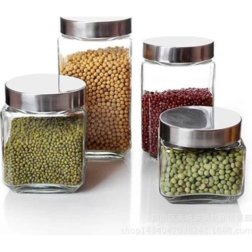 Kitchen Food Storage Box Food Bottle Jars Stainless Steel Lid Cans Transparent Glass Organizers Food Coffee Beans Container