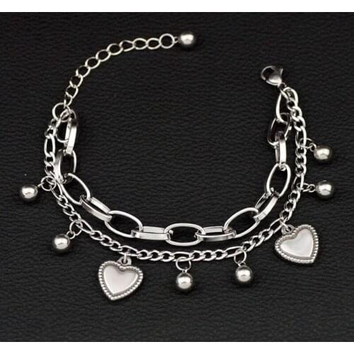 Multilayer Link Chain Stainless Steel Bracelet for Women Love Heart Charm Bracelet Gifts for Girls Health Braclet Hand Jewelry