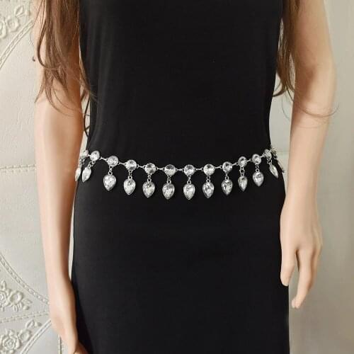 Fashion Silver Water Drop Crystal Belly Dance Waist Chain Body Chain For Wpmen Summer Beach Party Sexy Waist Jewelry Accessories