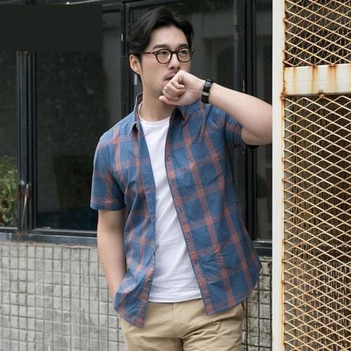 2019 New Arrival Fashion Men Short Sleeved Shirt Summer 100%cotton Plaid Casual Shirts Plus Size ML XL 2XL 3XL 4XL 5XL 6XL