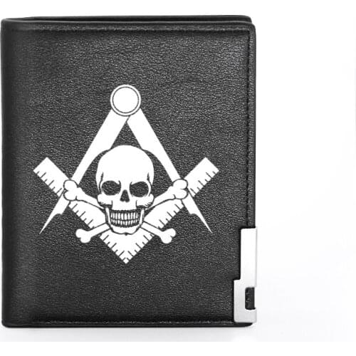Masonic Skull Skeleton Leather Men Wallet Classic Credit Card Holder Short Purse