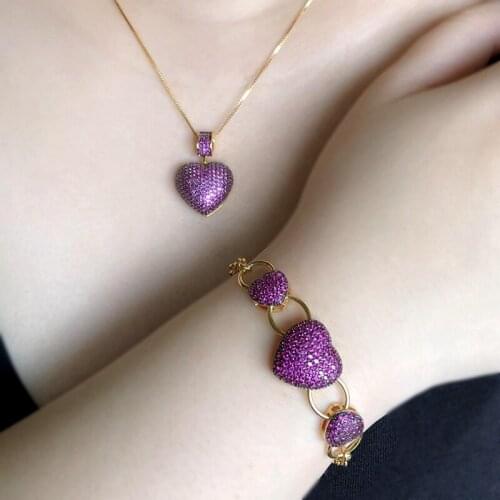 Exquisite Jewelry Sets For Women Heart Pendant Necklace Bracelet Set Cubic Zircon Bridal Wedding Party Jewelry Gift Accessories