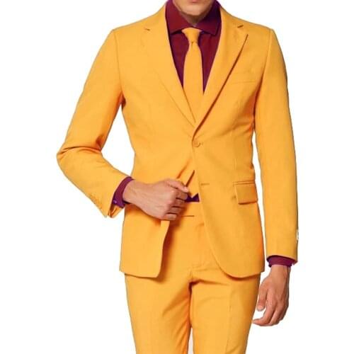 Latest Light Orange Men Suits Costume Homme Two Buttons Groom Prom Blazer Casual Terno Masculino Slim Fit 2 Pieces Jacket+Pant
