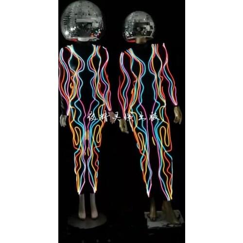 New Nightclub Variation Luminous Technology Sexy Men & Women Gogo Bar LED Show Costumes Pole Jazz Dance Stage Bodysuit DWY5418