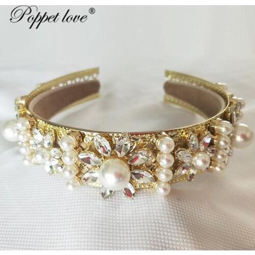 Wholesale Gold Prom Accessories Baroque Queen Women Crown Round Imperial Medieval Gold Rhinestone Tiara