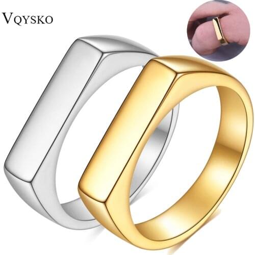 Square Band Flat Top Signet Ring Oxidized Silver Color Stainless Steel Vintage Rustic Women Men Jewelry