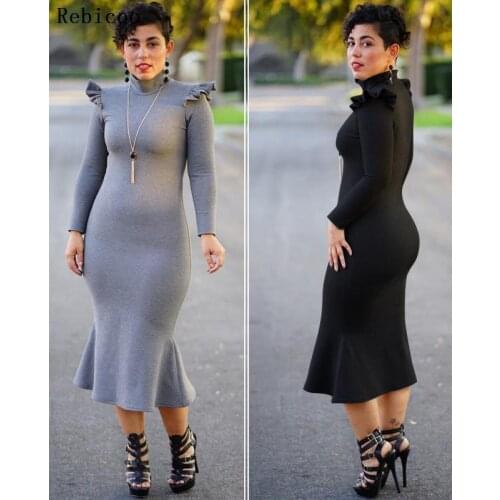 Length Sheath Dress Female Autumn Winter Bodycon Warm Dresses With Zipper Sexy Women Dresses Long Sleeve black Dress