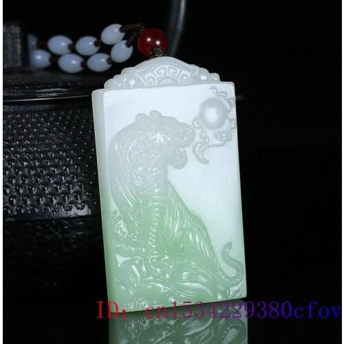 Green Jade Tiger Pendant Jadeite Chinese Men Gifts Fashion Charm Natural Amulet Necklace Women Carved Jewelry