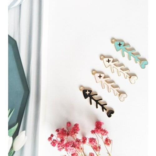 10pcs Fish Bone Charms Enamel Pendants DIY Necklace Crafts Punk Findings Handmade Alloy Jewelry Gifts Earrings DIY Accessories