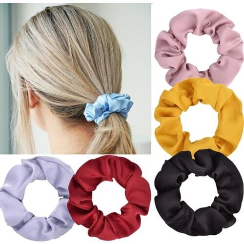 1 Pc/Set Women Silk Scrunchie Elastic Handmade Girls' Ponytail Holder Headband Hair Accessories Satin Solid Color Hair Band