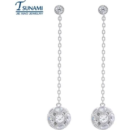 Luxurious long white spherical AAA zircon earrings swing Women like the tassel of zircon earrings ER046
