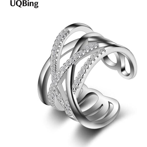 925 Sterling Silver Luxury Double Layer Cross Crystal Rings for Women Wedding Jewelry Gifts