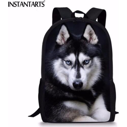 INSTANTARTS Funny 3D Dog Husky Print Boys Girls backpack Travel Laptop Dayback for Teens Middle School Student Book Shoulder Bag