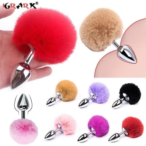 Plush Ball Rabbit Tail Butt Plug with Smooth Touch Stainless Steel Bunny Tail Anal Plug BDSM Sex Toy for Woman Cosplay Sex Games