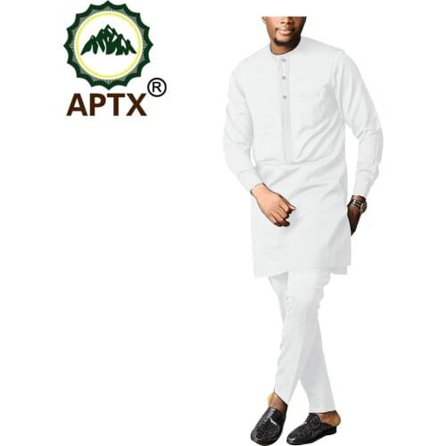 African Clothes For Men Dashiki Solid Color Rich Bazin Crew Neck Long Sleeve Casual Plus Size Robe 2 Piece Set Top And Pants