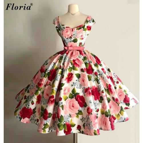 Floral Print Mini Evening Dresses 2021 Cute Prom Party Dresses Evening Wear Lovely Cocktail Dresses For Women Graduation Gowns