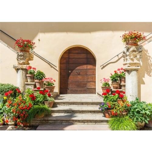 VinylBDS Photography Backdrops Brick Stairs Red Flowers Backgrounds For Photo Studio For Children Backdrop