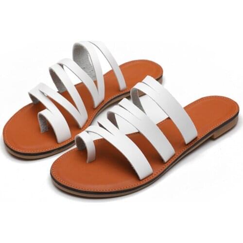 Women Fashion Slippers Casual Flat Beach Sandals Summer Female Shoes Brand Leather Slip on Slides Solid Outdoor Ladies Sandal