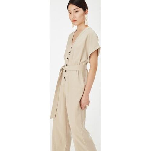 Loose Casual Jumpsuit 2019 Summer Buttons Overalls V Neck Short Sleeve Womens Playsuit Elegant Jumpsuits For Women 2019 DD2188