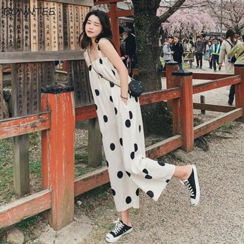 Jumpsuits Women High-waist Dot Beige Straight Loose Slim Korean Sweet Style Lovely Elegant Female Casual Fashion Streetwear Chic