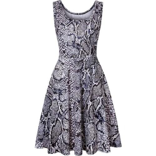 Vintage Womens Wrap Summer O-Neck Sleeveless Snake Print Dress Elegant Ladies Holiday Beach Mini Sundress