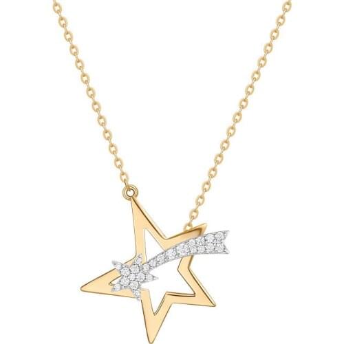 SLJELY Fashion Real S925 Sterling Silver Yellow Gold Color 5A Cubic Zirconia Twinkling Stars Meteor Necklace Women Party Jewelry