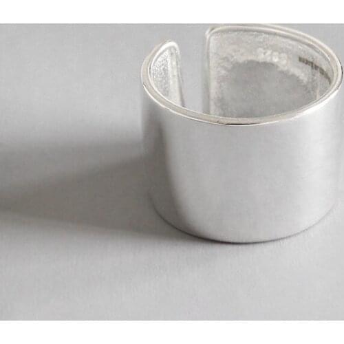 100% S925 Sterling Silver Wide Open Ring For Women Simple And Plain Smooth Wide Surface Female Rings OL Style
