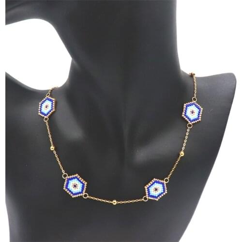ZHONGVI Blue Evil Eye Necklace Insta Fashion Gold Chain Women Kolye Jewelry Handmade Gift Choker Miyuki Necklaces Dropshipping
