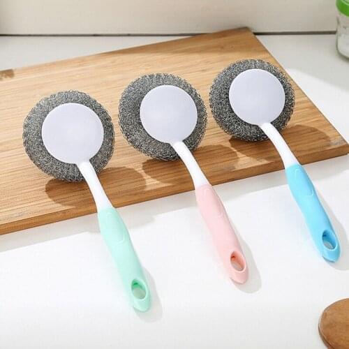 1 PC Durable Cleaning Brush with Handle Wire Brush Cleaning Ball Scourer For Dish Bowl Washing Kitchen Gadget