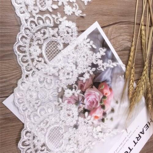 15Meters Ivory or White Cording Fabric Luxury Flower Edge Mesh Lace Trims Applique Sewing Craft for Bridal Wedding Dress 20cm
