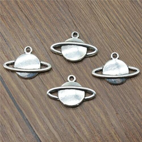 20pcs Charm Saturn Planet Saturn Pendant Charms For Jewelry Making Antique Silver Color Solar System Charms 15x22mm