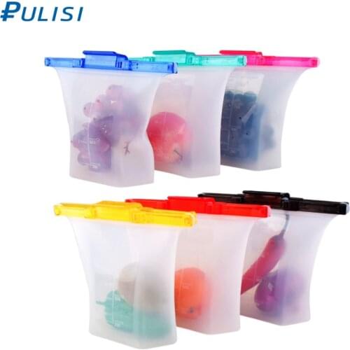 3Pack Vacuum Seal 1L Silicone Food Bag Containers Sandwiches Liquid Snack Fruit Reusable Silicone Food Storage Bags Multicolor