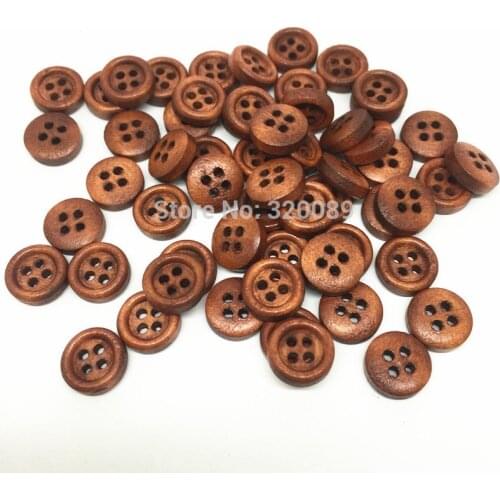 300pcs 9mm Brown Wood Buttons Sewing Accessories Crafts Scrapbooking Embellishments Shirt Button