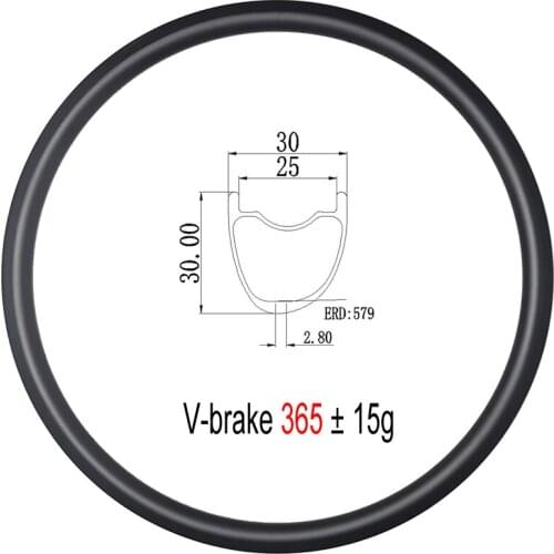 365g V-Brake 700C 30mm Hookless Asymmetric Tubeless Clincher Road Bike Carbon Rim 25mm Inner Width Vbrake Bicycle Wheel