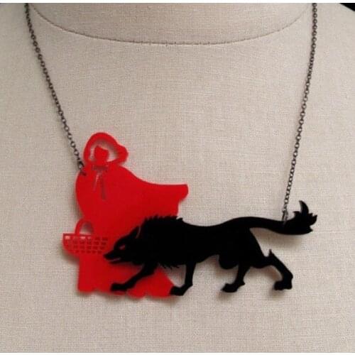 57N The Story Of Wolf and The Little Red Riding Hood Pendant Acrylic Necklace